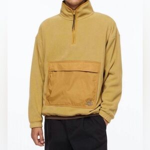 H&M Fleece Sweater Jacket Mustard Yellow Men Sz S Cozy Oversized Pullover Hiking